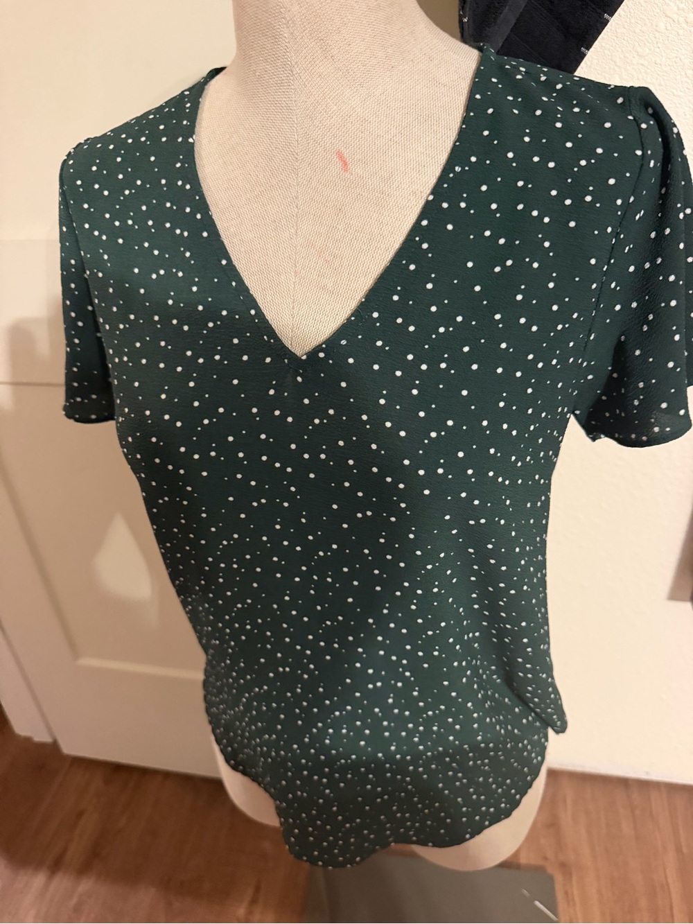 41 Hawthorn Forest Green V-Neck Dot Print Blouse